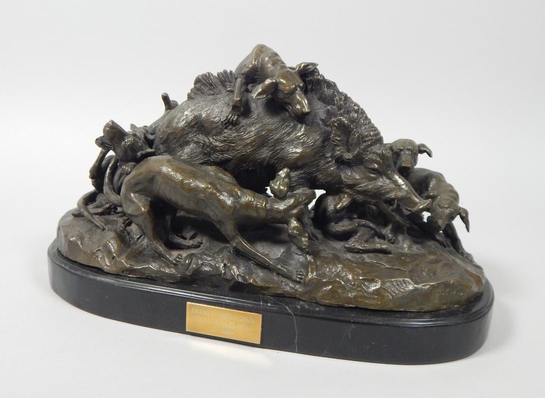 Appraisal: After A Lecourtier Boar Hunt bronze shaped marble base cm