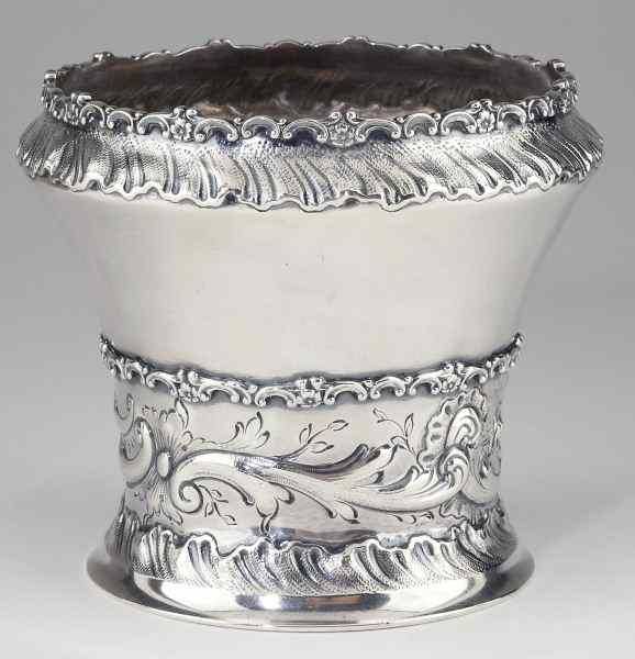 Appraisal: Howard Co Sterling Flower Pot Cachepotdated cylindrical form with rocaille