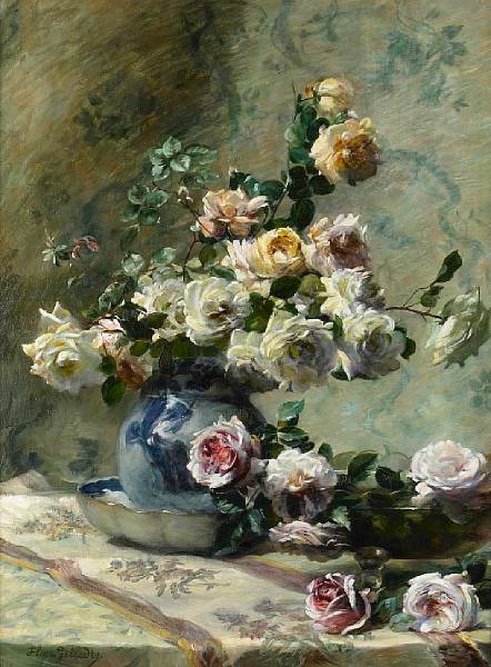 Appraisal: Flore Vindevogel-Geleedts Belgian - Roses cascading from a china vase