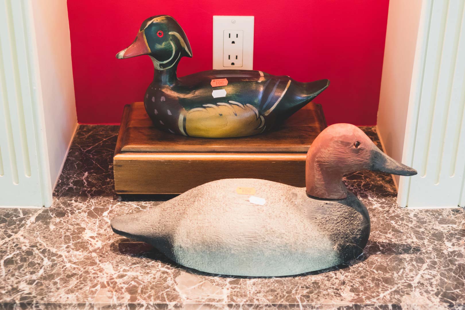 Appraisal: Carved and painted wood Merganser box and similar duck decoy