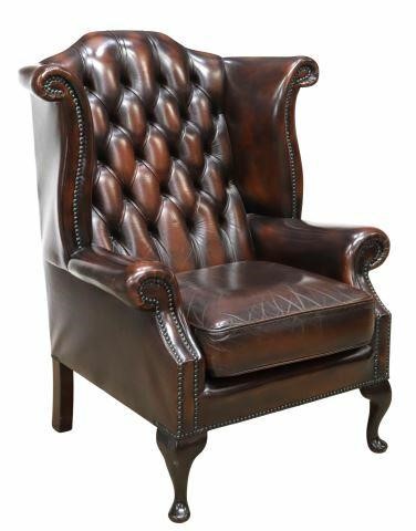 Appraisal: English Queen Anne style wingback armchair late th c in