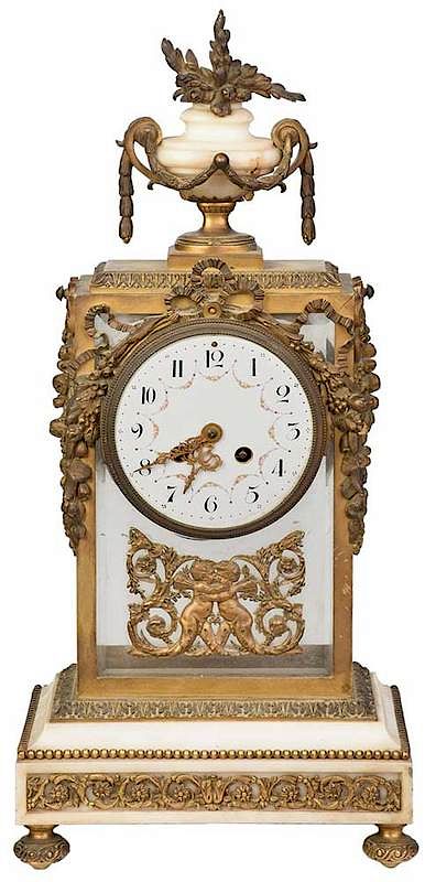 Appraisal: Louis XIV Style Ormolu and Marble Clock French clock mounted