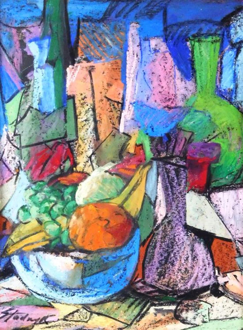 Appraisal: th C Abstracted still life oil crayon on paper various