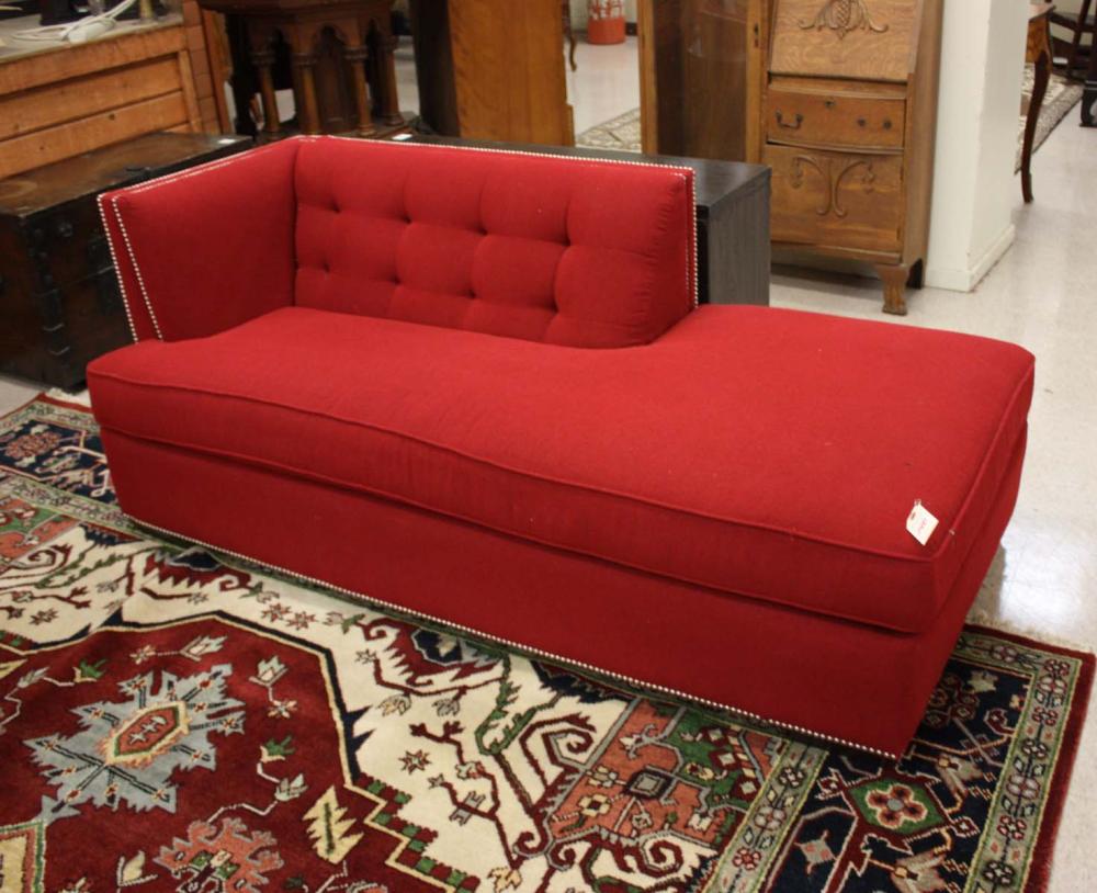 Appraisal: RED CHAISE LOUNGE SOFA recent production H x L