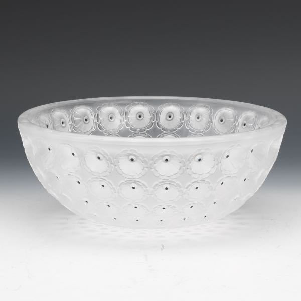 Appraisal: LALIQUE NEMOURS BOWL x Heavy crystal centerpiece bowl decorated in