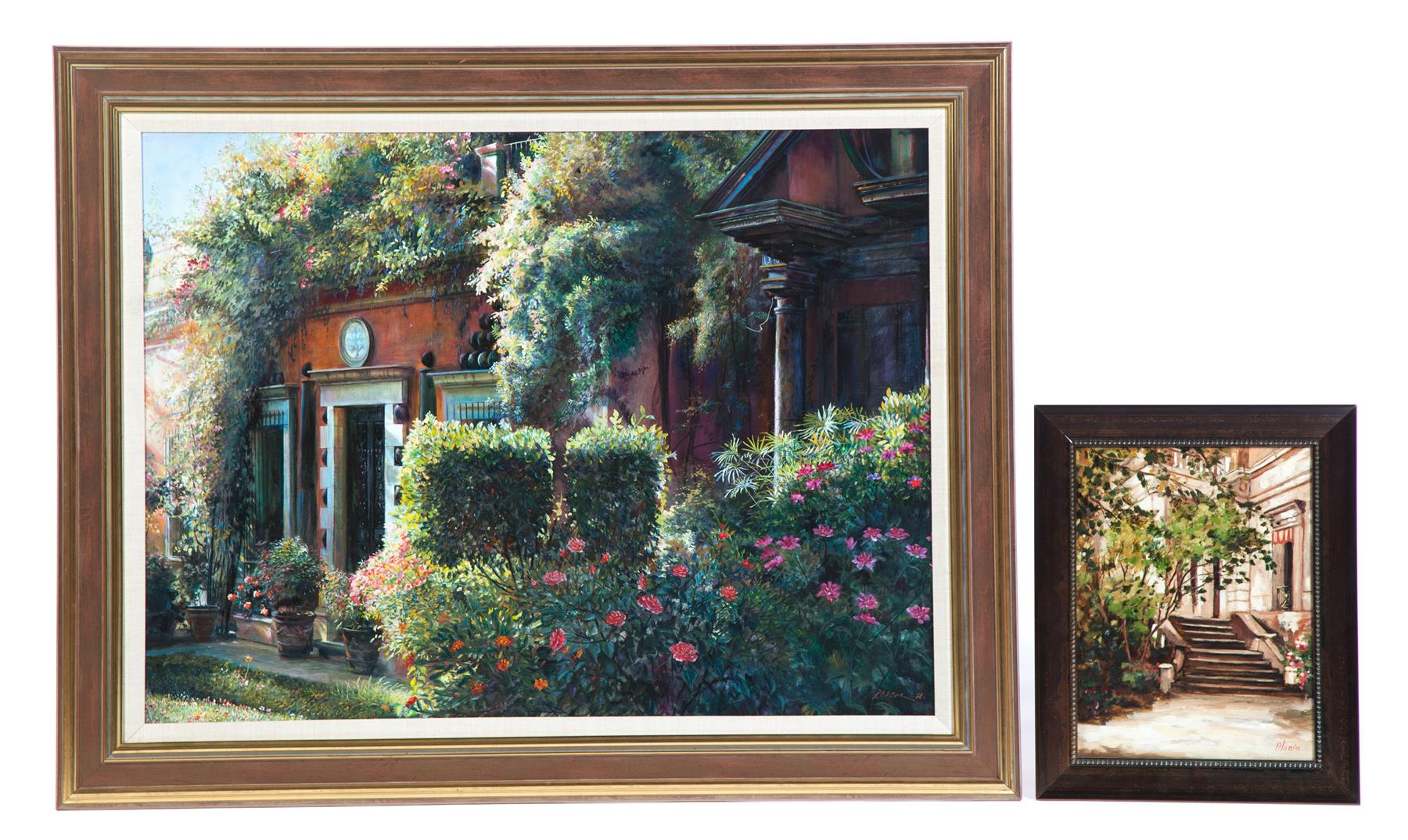 Appraisal: TWO FRAMED AND SIGNED OIL ON CANVAS LANDSCAPES OF ENTRANCEWAYS