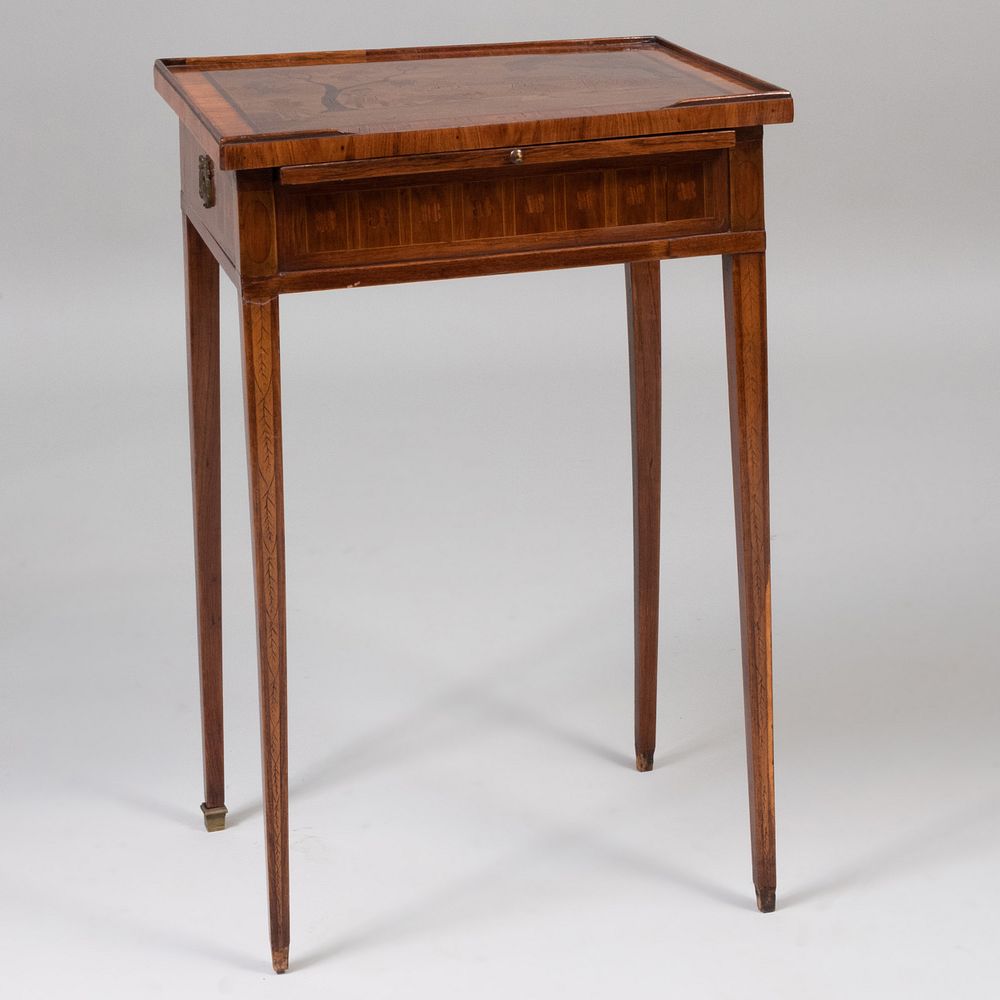 Appraisal: Louis XVI Provincial Tulipwood and Mahogany Marquetry Writing Table Fitted