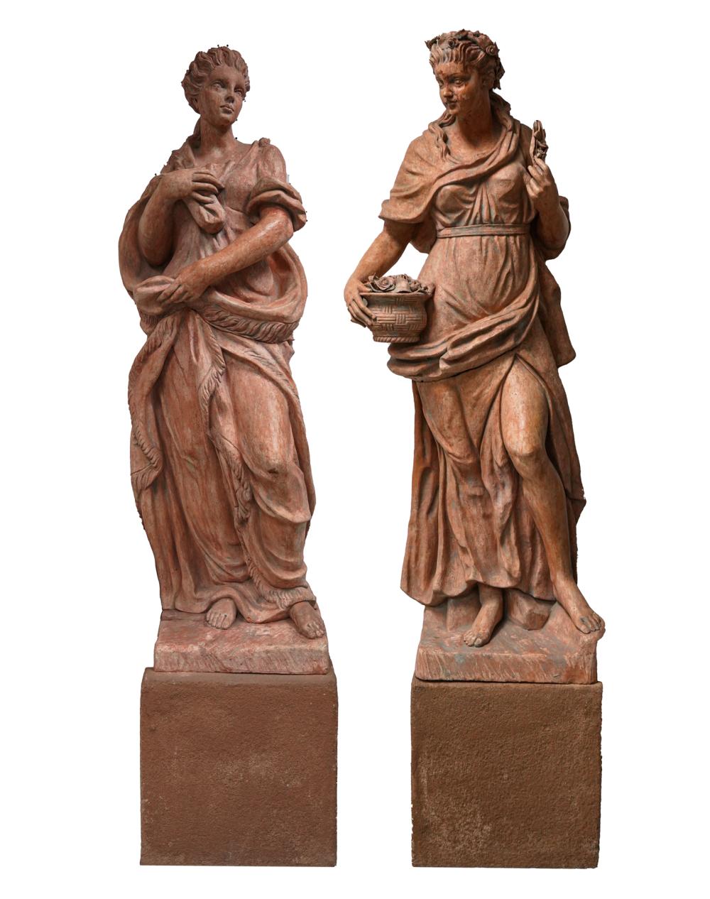 Appraisal: PAIR OF TERRACOTTA STATUESeach statue on a terracotta square base