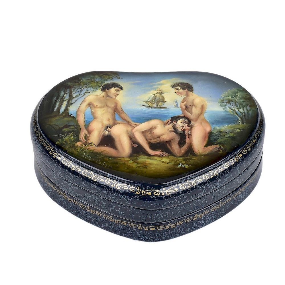 Appraisal: th C Erotic Russian Lacquer Three Part Box th Century