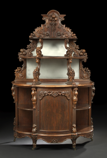 Appraisal: American Rococo Revival Rosewood Cabinet-Base Etagere mid- th century New