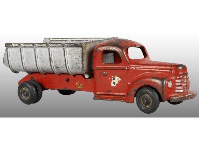 Appraisal: Cast Iron Arcade Red Silver Dump Truck Toy Description Black