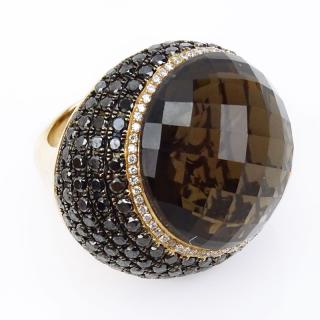 Appraisal: Large Round Cut Citrine Pave Set Black Diamond White Diamond