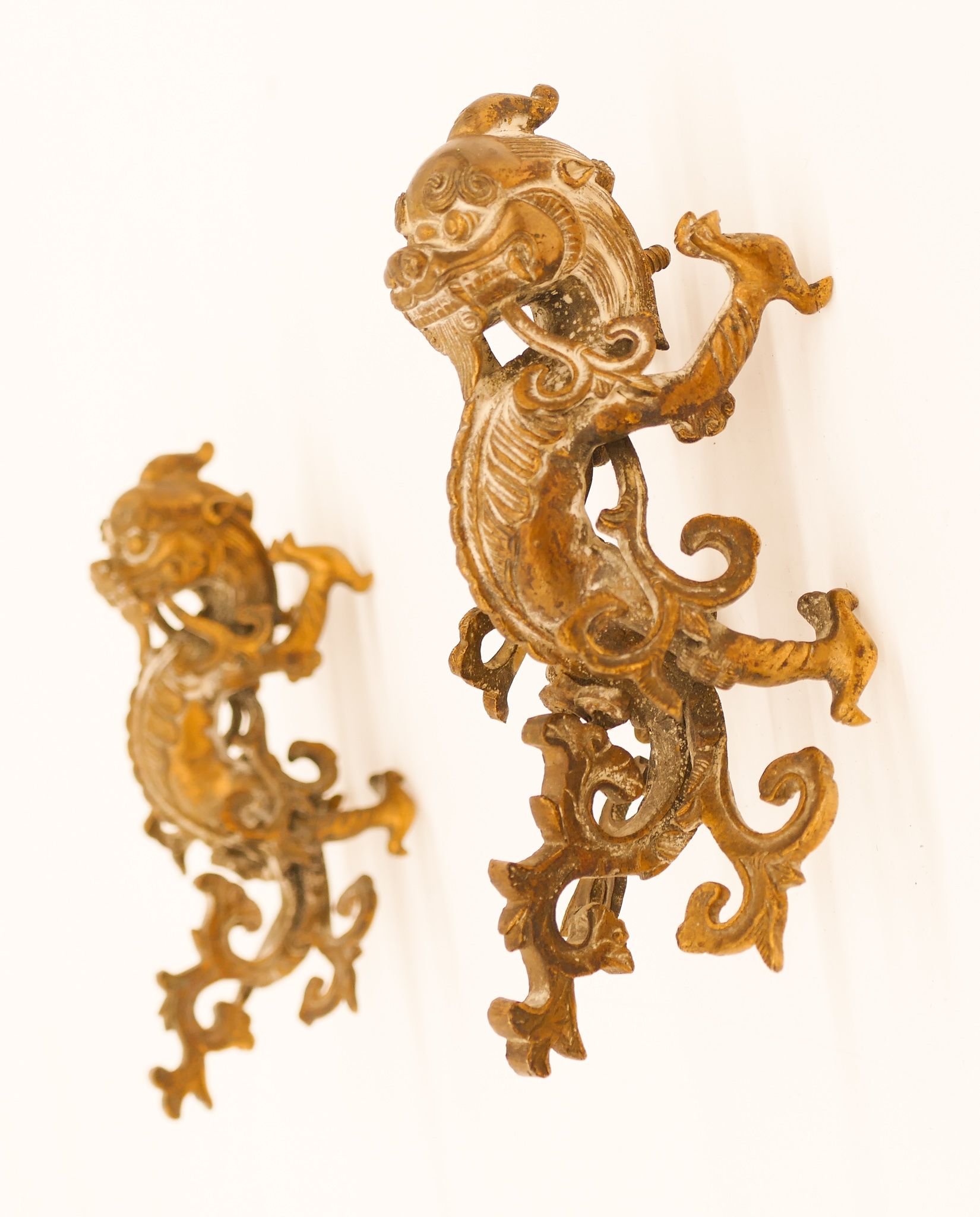 Appraisal: Pair Chinese Qing Bronze Dragon Handles ''x '' Impressive pair