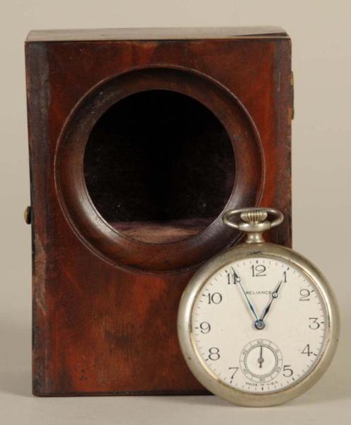 Appraisal: Watch Hutch Description Circa Mahogany Now includes later pocket watch