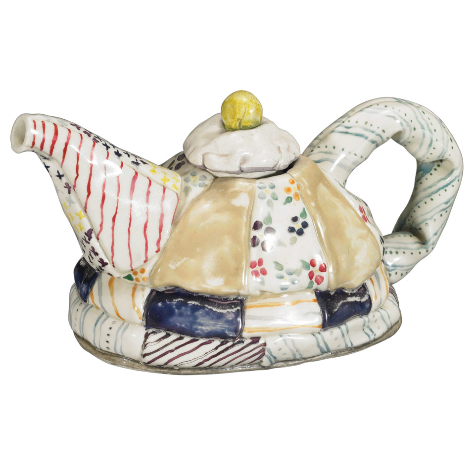 Appraisal: Paul Mathieu Quilted Patchwork Teapot painted signature mathieu and dated