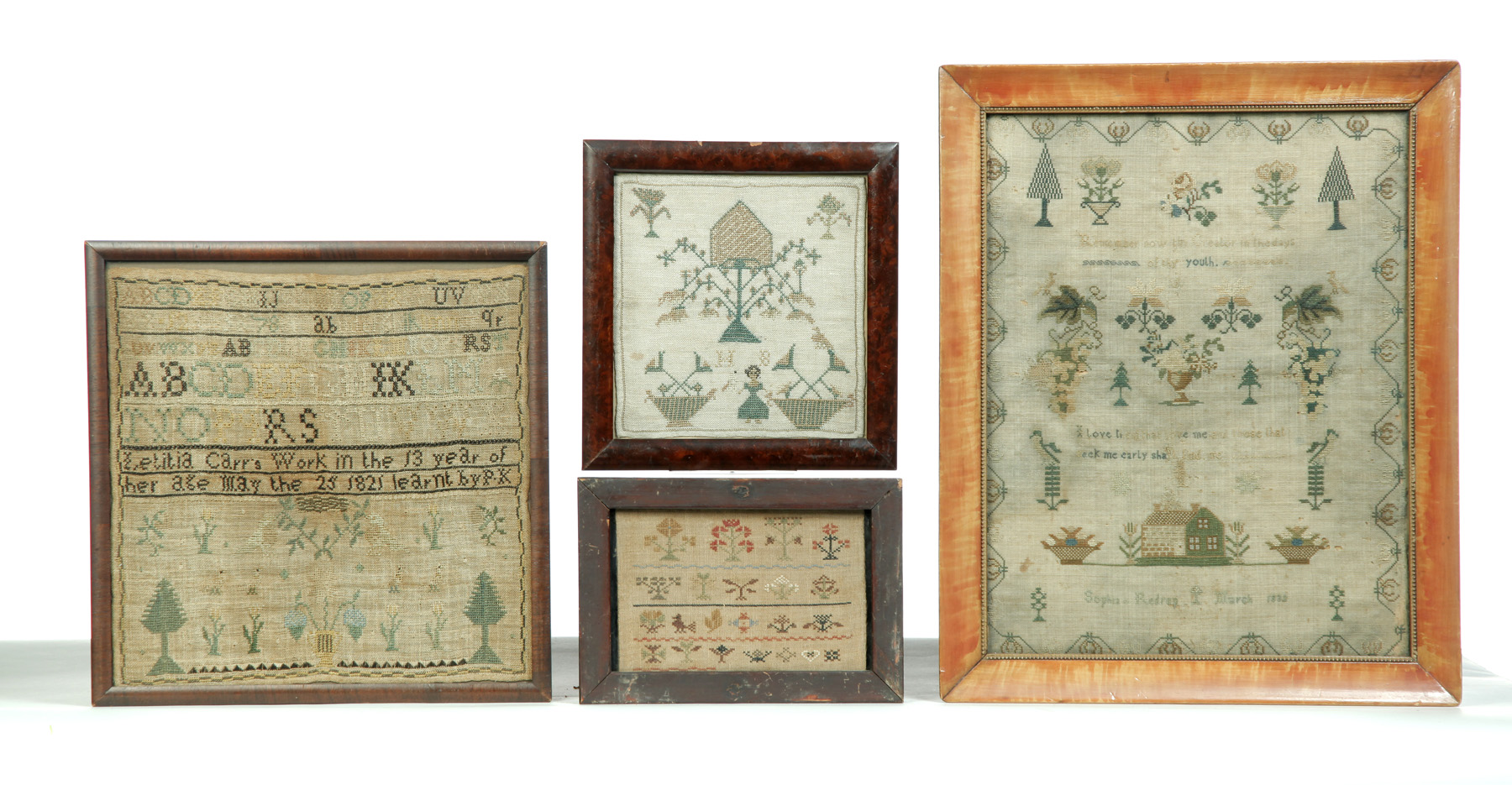 Appraisal: FOUR FRAMED SAMPLERS First half- th century Various types of