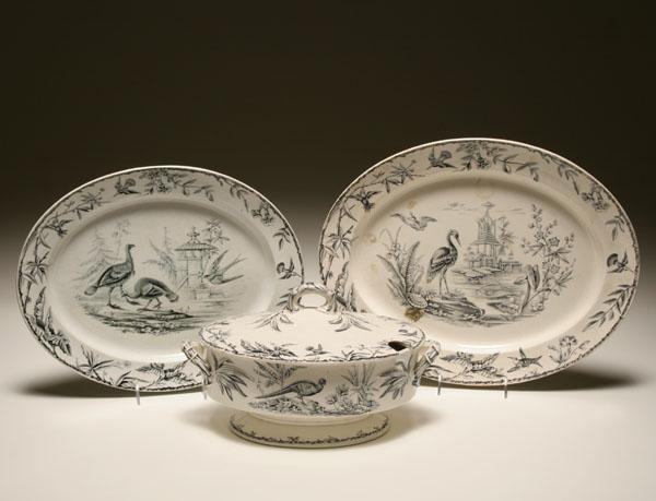 Appraisal: Staffordshire soft paste dinnerware transfer decorated Indus pattern with exotic