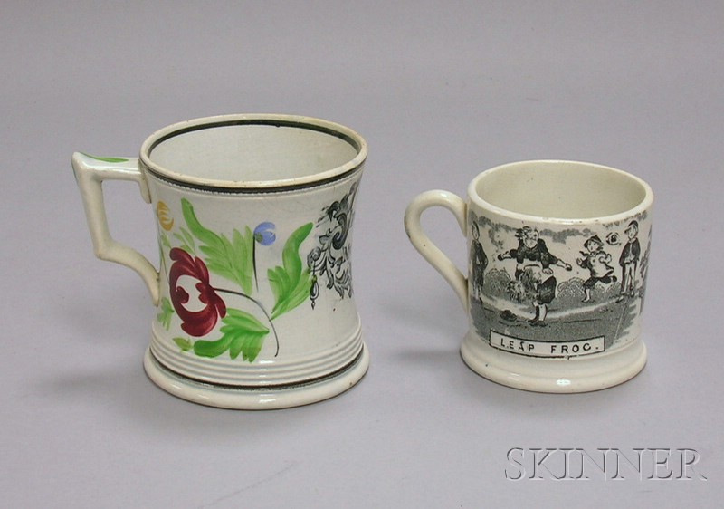 Appraisal: Two Transfer-decorated Staffordshire Pottery Children's Mugs one inscribed A Present