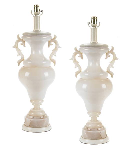 Appraisal: A pair of alabaster urn form table lamps height in