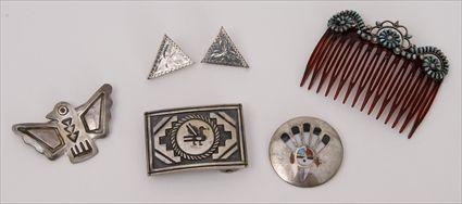 Appraisal: GROUP OF SOUTHWEST SILVER JEWELRY Including button covers hair pieces