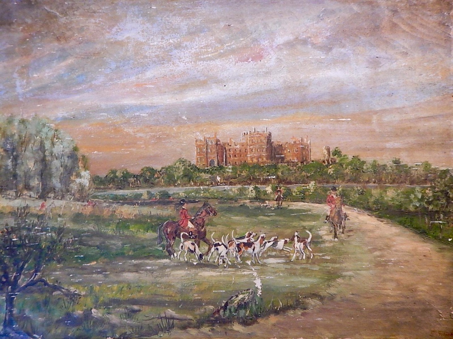 Appraisal: G Holkind Hunting scene at Belvoir Castle oil on canvas