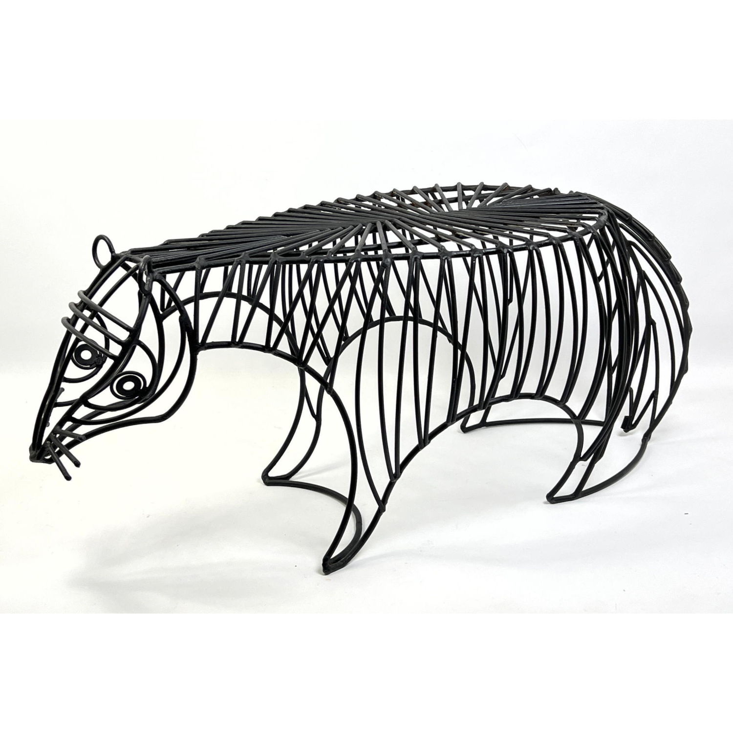 Appraisal: JOHN H RISLEY Wire Raccoon Bench Sculpture Whimsical Dimensions H