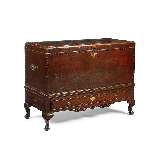 Appraisal: A GEORGE III OAK MULE CHEST with caddy top boxwood