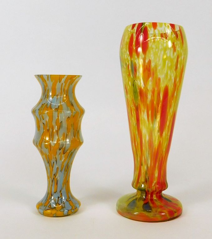 Appraisal: PC Kralik Welz Splatter Bohemian Art Glass Vases Bohemia th