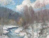 Appraisal: Signed Winter Landscape Painting American circa th Century Untitled winter