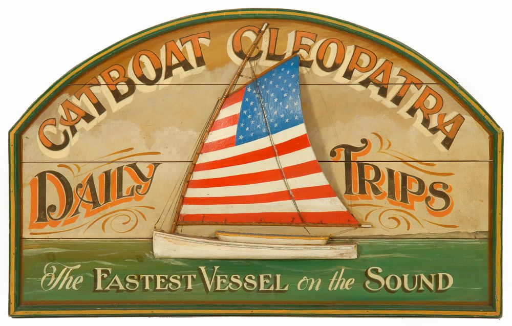 Appraisal: HAND-PAINTED WOODEN TRADE SIGN th CenturyDaily Trips - Fastest Vessel