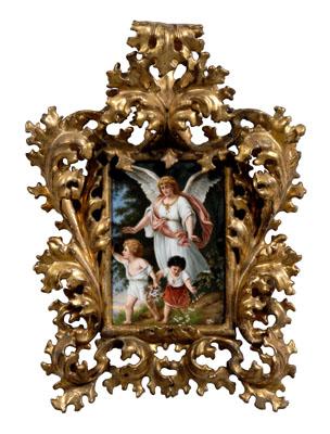 Appraisal: Porcelain plaque after Plockhorst quot The Guardian Angel quot angel