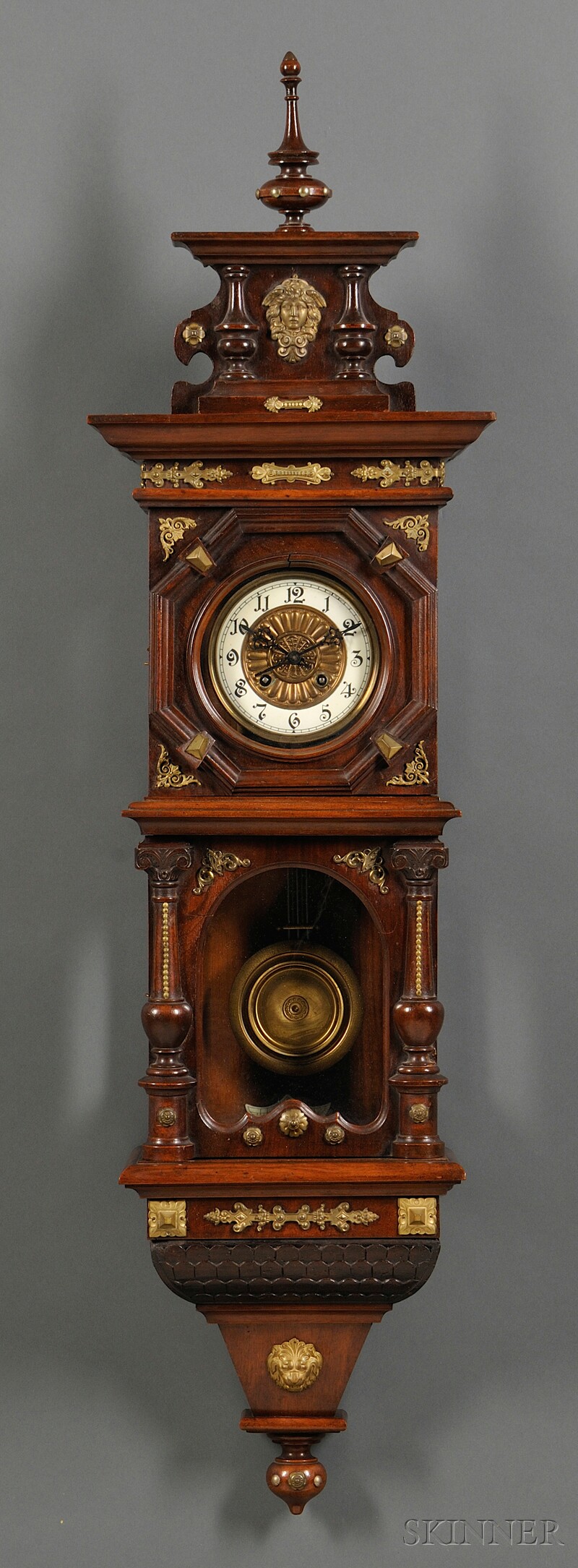 Appraisal: Victorian Wall Clock th century walnut case with turned finial