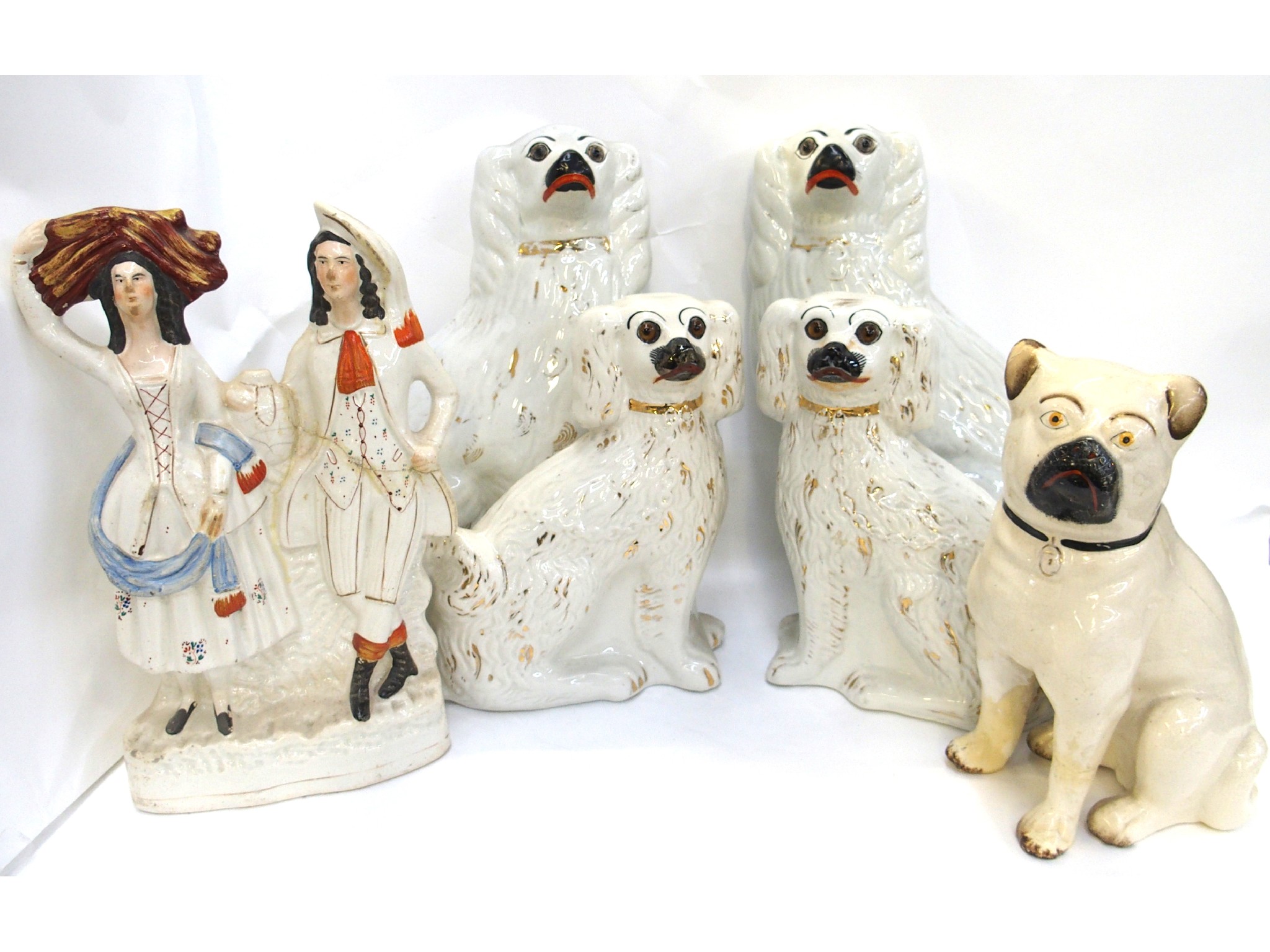 Appraisal: Two pairs of wall dugs a model of a pug