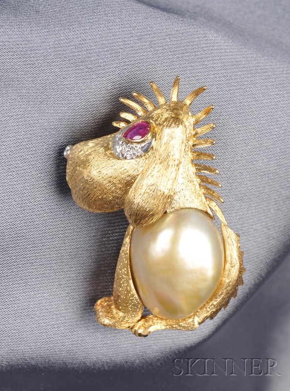 Appraisal: kt Gold Baroque Pearl and Gem-set Doggy Brooch Italy the