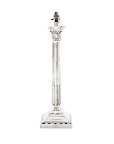 Appraisal: An Edwardian silver Corinthian column table lampstand by Walker Hall