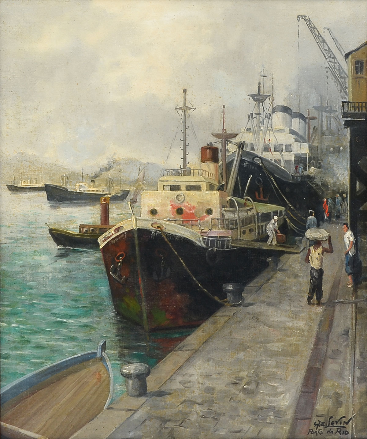 Appraisal: SEVIN Whitney American Porto Do Rio Oil Canvas '' x