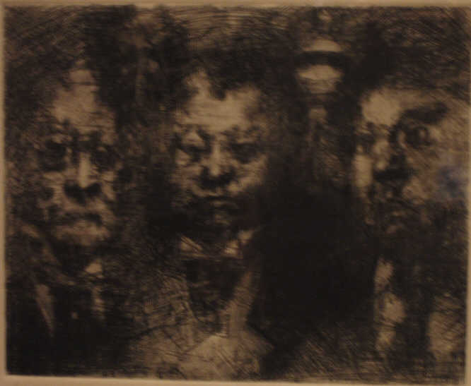 Appraisal: JACK LEVINE AMERICAN B Three faces etching and drypoint numbered