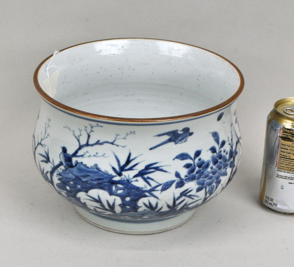 Appraisal: Chinese B W Porcelain Footed Censer with birds and blossoms