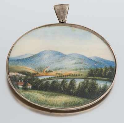 Appraisal: A Sterling Silver Pendant with Miniature Landscape On Ivory Simple