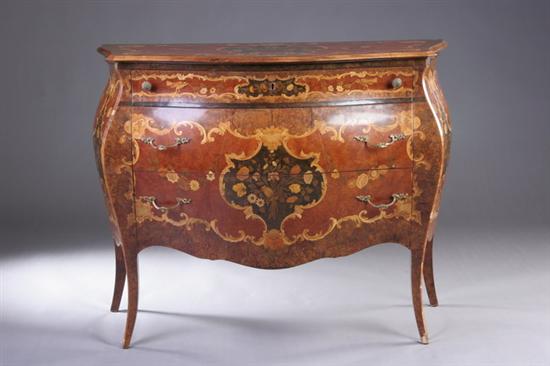 Appraisal: LOUIS XV STYLE BOMBE COMMODE th century Serpentine molded edge