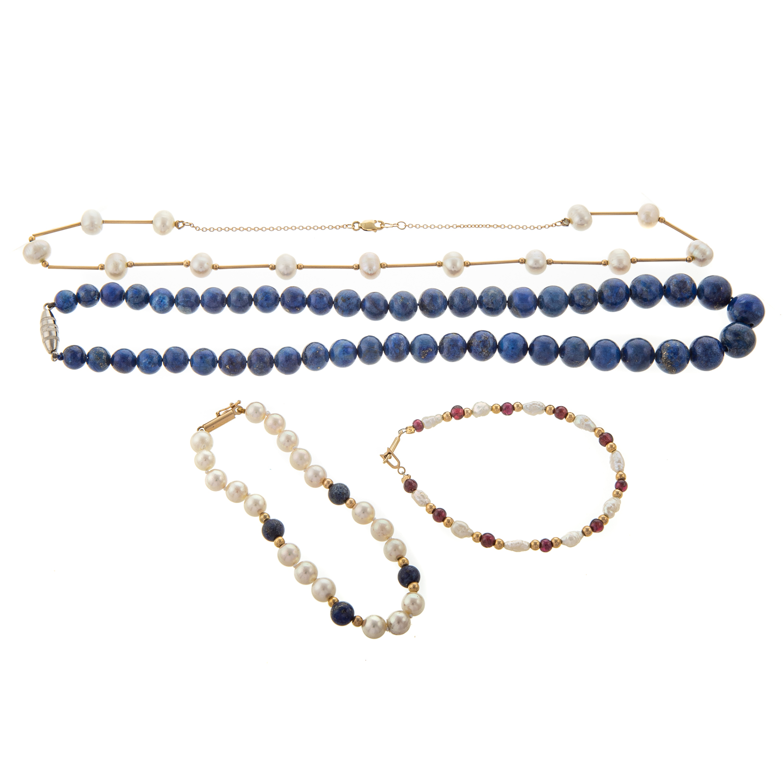 Appraisal: A COLLECTION OF LAPIS LAZULI PEARL JEWELRY K yellow gold