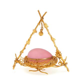 Appraisal: French pink opaline glass box in gilt nest French pink