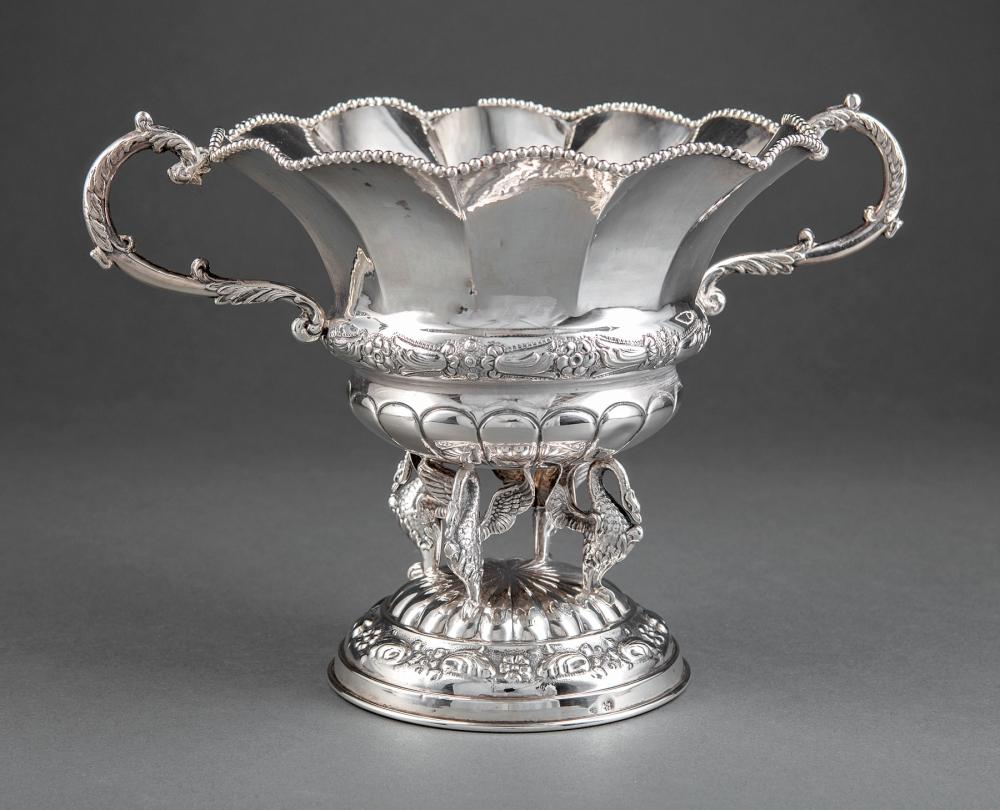 Appraisal: Spanish Silver Center Bowl th c beaded rim scroll handles