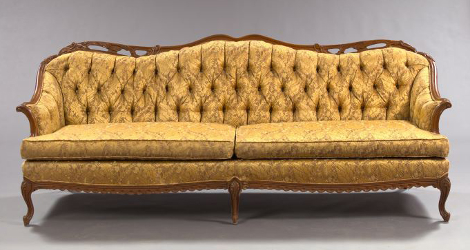 Appraisal: French-Style Stained Mahogany Sofa early th century the back crest