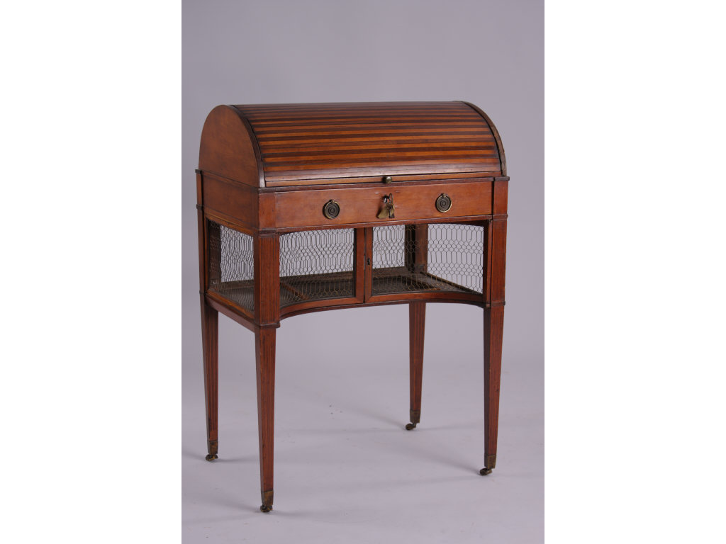 Appraisal: Hepplewhite Tambour Desk English ca alternating mahogany and satinwood roll