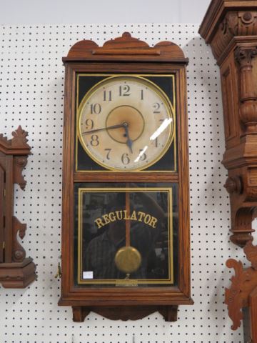 Appraisal: Waterbury Pelican Regulator Wall Clock -day movement time only oak