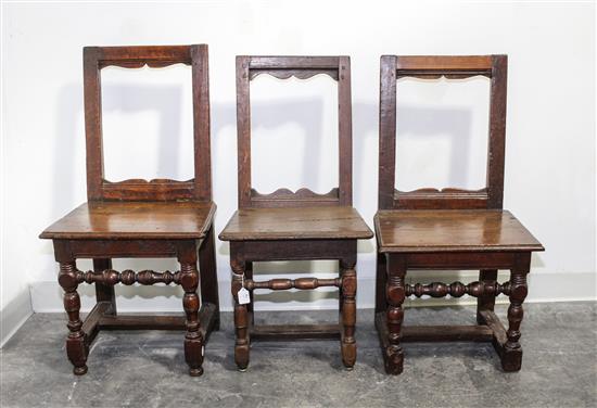 Appraisal: Sale Lot Three Jacobean Oak Side Chairs th century each