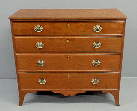 Appraisal: Hepplewhite cherry chest of drawers c with four drawers scalloped