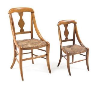 Appraisal: Two Rustic Rush Seat Child's Chairs Height of taller inches