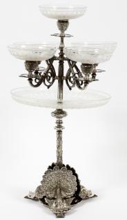 Appraisal: VICTORIAN SILVER PLATE AND CRYSTAL COMPOTE VICTORIAN SILVER PLATE AND